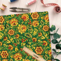 Ткань мембрана хохлома на зелёном