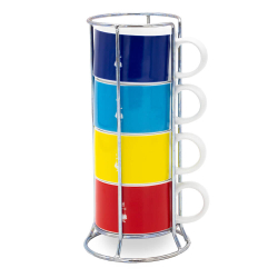 Набор из 4 чашек для капучино Bialetti Multicolor со стойкой