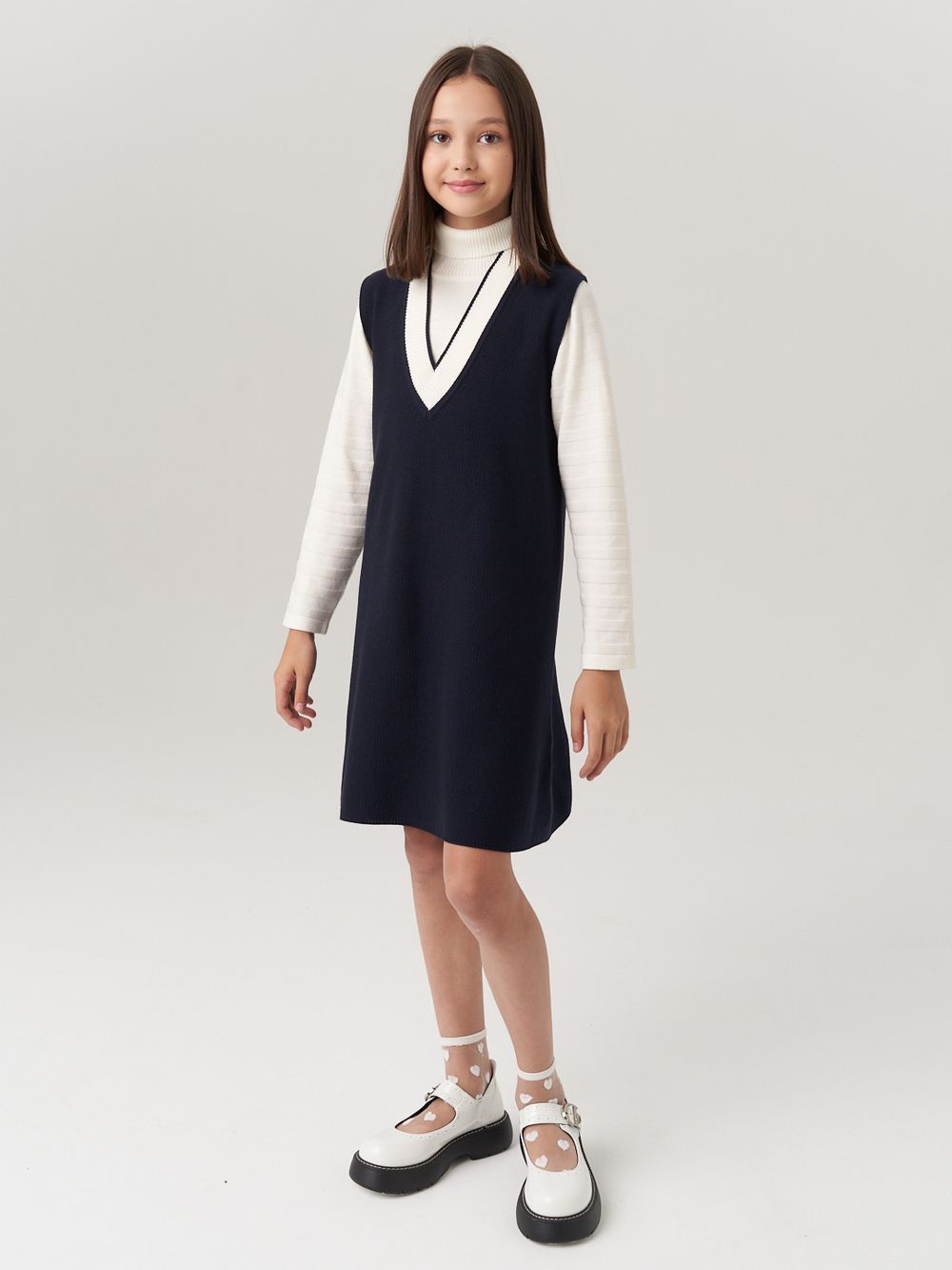 Сарафан школьный для девочки AT974 синий