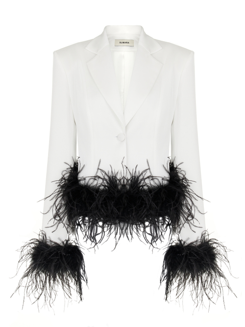 Костюм брючный с перьями