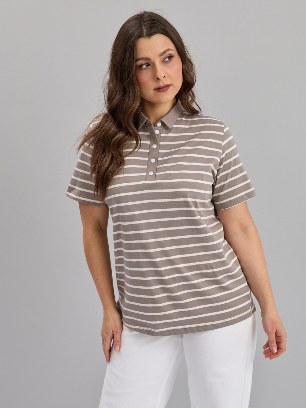 Блузка БЛк-143/серобежевая-полоса-н