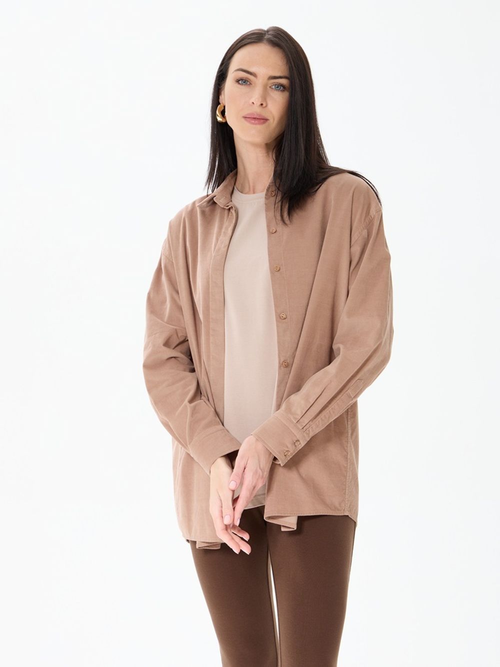 Рубашка Хельсинки удлиненная бежевый вельвет