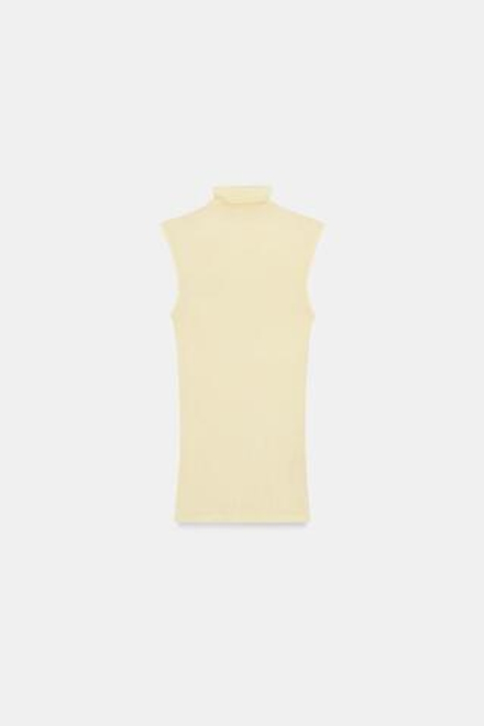 ZARA ФУТБОЛКА SUPIMA® С ВЫСОКИМ ВОРОТНИКОМ, ЦВЕТ СЛИВОЧНОГО МАСЛА