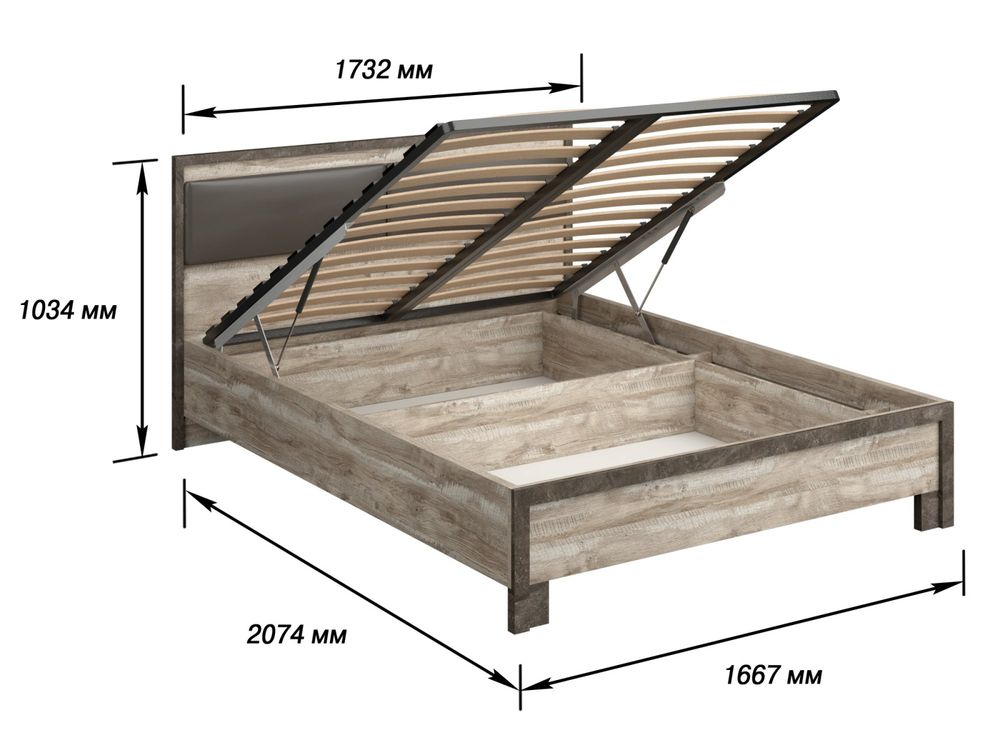 Коллекция Клео Кровать 1600 с ПОДЪЕМНЫМ МЕХ. №2 Дуб Юкон/Ателье темное (Набор)