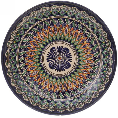 Ляган плоский 32см синий Риштанская Керамика