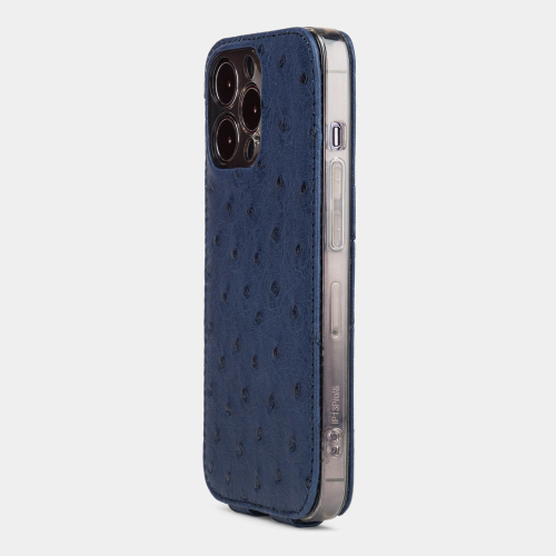 Чехол для iPhone 13 Pro из кожи страуса, синего цвета