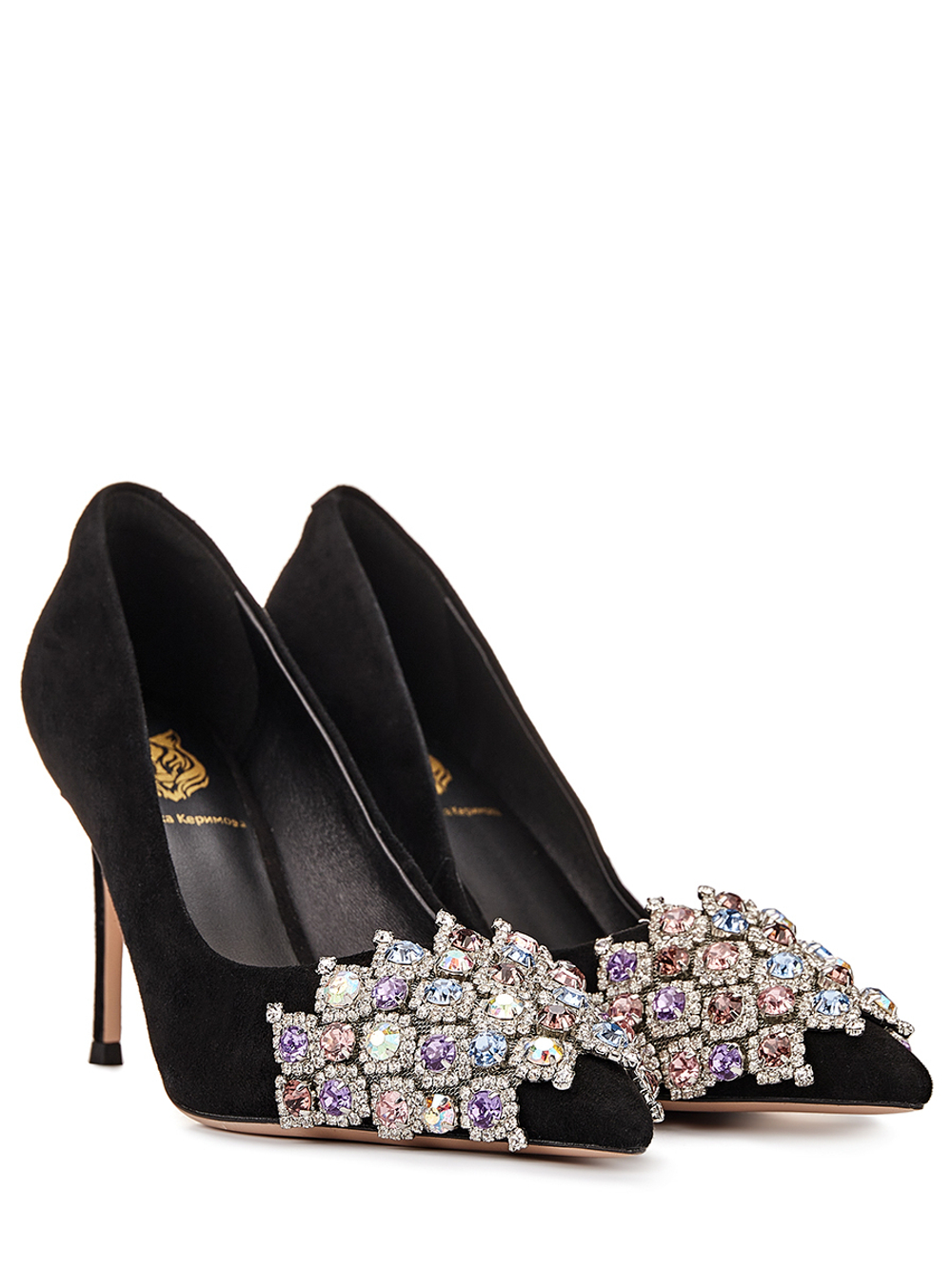 Женские замшевые туфли черные с камнями