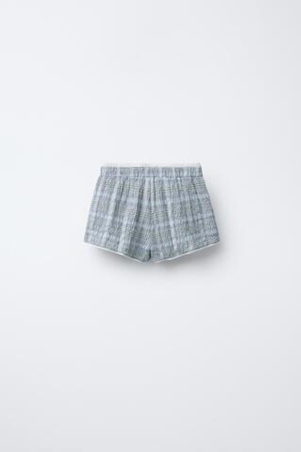 ZARA ШОРТЫ-БЕРМУДЫ В КЛЕТКУ С ДВОЙНЫМ ПОЯСОМ, ЛАВАНДОВО-СИНИЙ
