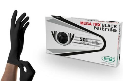 Перчатки для доения High Risk MEGA TEX черные L, нитриловые текстурированные 25 пар (50 шт.)