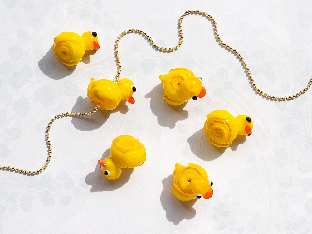 12304 Бусина "Утенок" с вертик. отв., желтый, стекло, 14мм