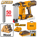 Аккумуляторный гвоздезабиватель нейлер INGCO CBNLI5008 INDUSTRIAL 20 В 50 мм 1х2Ач