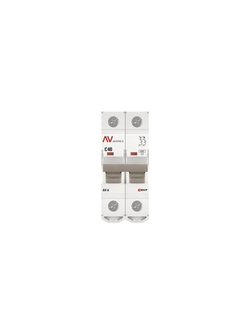 Выключатель автоматический модульный 2п C 40А 6кА AV-6 AVERES EKF mcb6-2-40C-av