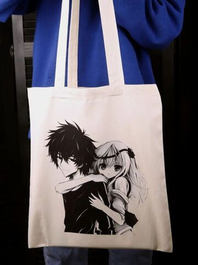 Сумка шоппер женская аниме тканевая через плечо с принтом