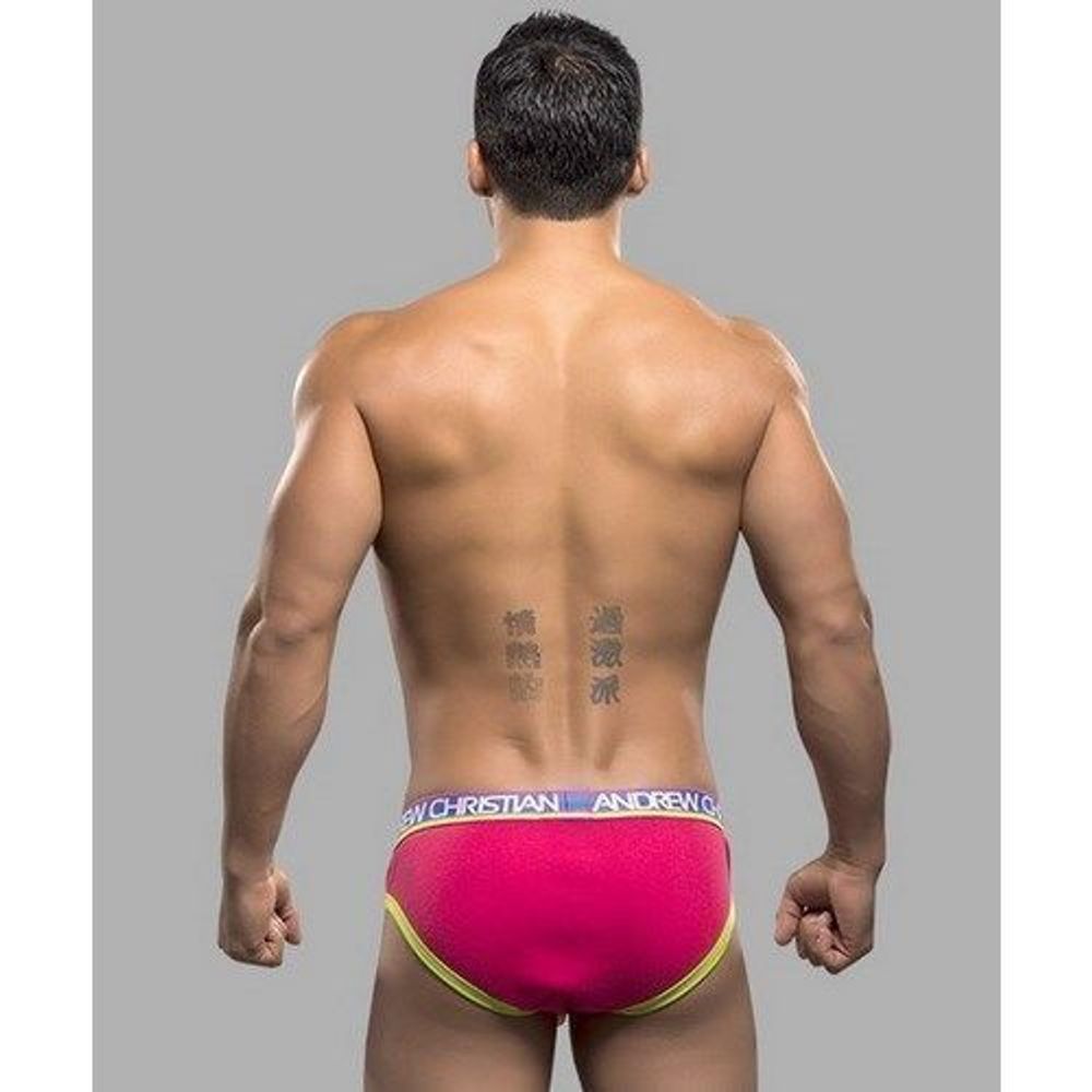 Мужские трусы брифы розовые с желтой оконтовкой Andrew Christian  AC9795