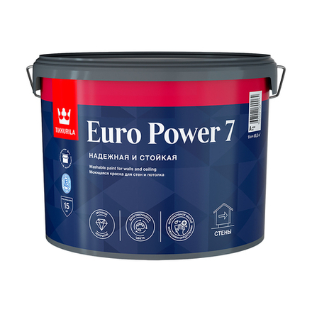 Краска моющаяся для стен и потолков Euro Power-7 (Евро-7) TIKKURILA 9л белый (база А)