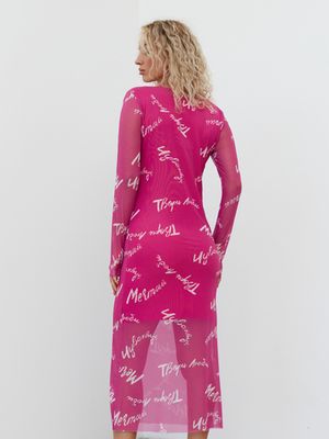 Платье сетка с принтом ТВОРИ,ЛЮБИ, розовое