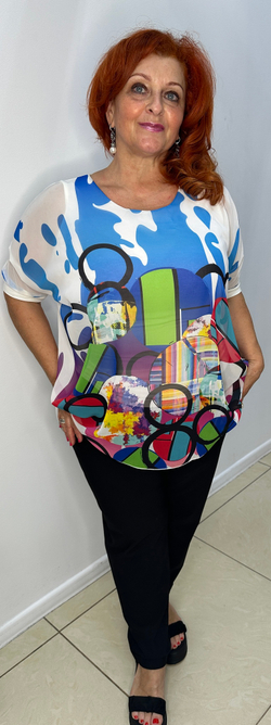 Яркая летняя туника-двойка с оригинальным принтом