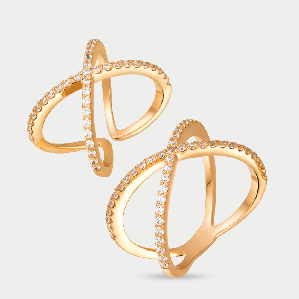 Женское кольцо из розового золота 585 пробы на две фаланги с фианитами (арт. К838К)