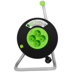 Удлинитель силовой ЭРА GREEN LINE KAT-3x1-40m Greenline на катушке пластик 4 розетки с заземлением 40м ПВС 3x1мм2 | Силовые удлинители