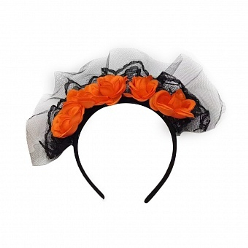 Ободок Цветы на Хэллоуин (средние) Черный/Оранжевый