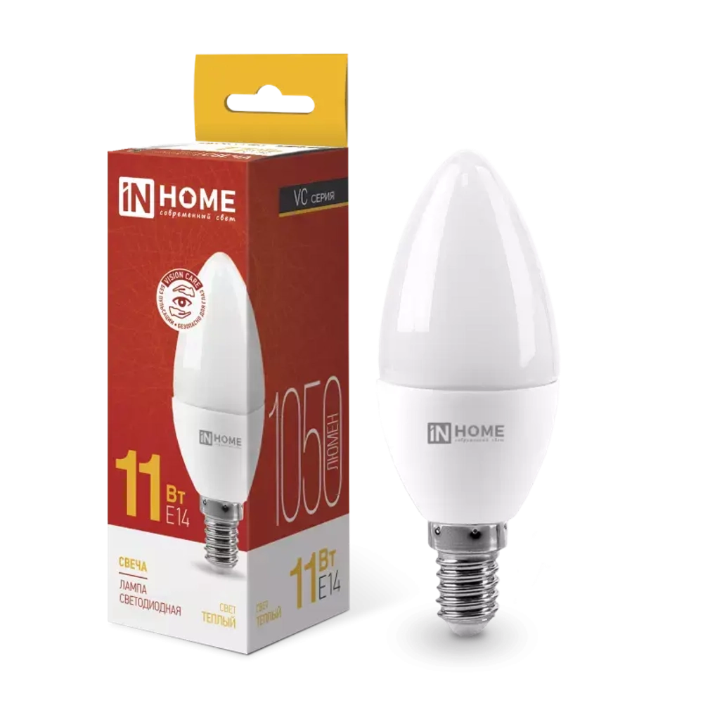 Лампа светодиодная LED-СВЕЧА-VC 11Вт 230В Е14 3000К ТЕПЛЫЙ 1050Лм IN HOME
