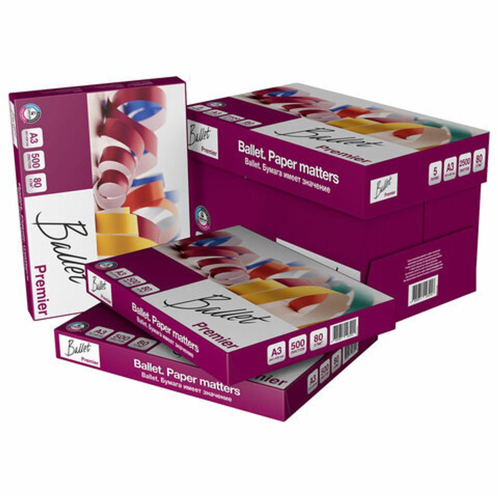 Бумага офисная БОЛЬШОГО ФОРМАТА (297х420), А3, 80 г/м2, 500 л., марка А, BALLET PREMIER, 160% (CIE)