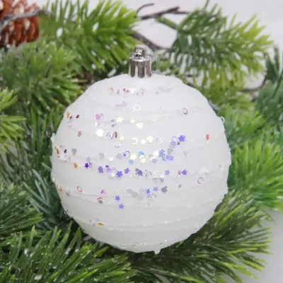 Новогодние шары «Снежный вечер» 8 см (набор 2 шт), Белый (напыление белое)