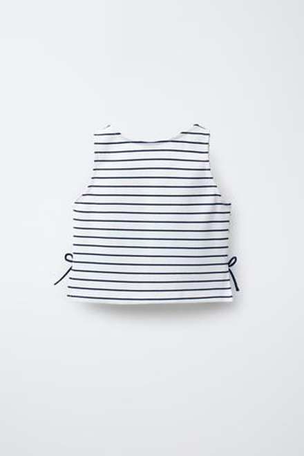 ZARA ТОП В ПОЛОСКУ С БАНТАМИ, МОРСКОЙ СИНИЙ