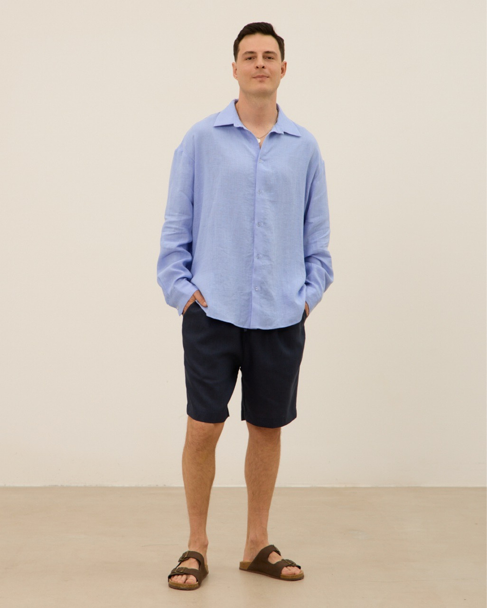 Шорты мужские, из 100% льна, синие