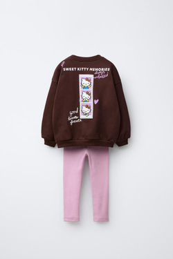 ZARA КОМПЛЕКТ ИЗ ТОЛСТОВКИ И ЛЕГГИНСОВ В РУБЧИК HELLO KITTY © SANRIO, КОРИЧНЕВЫЙ