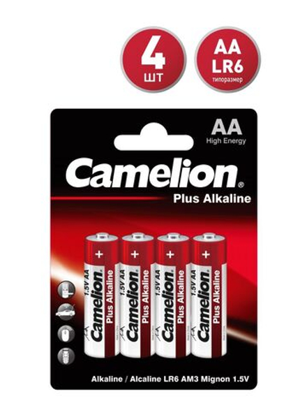 Батарейки АА 4шт. (пальч.) Camelion Plus Alkaline BL4 LR6 1,5V щелочная