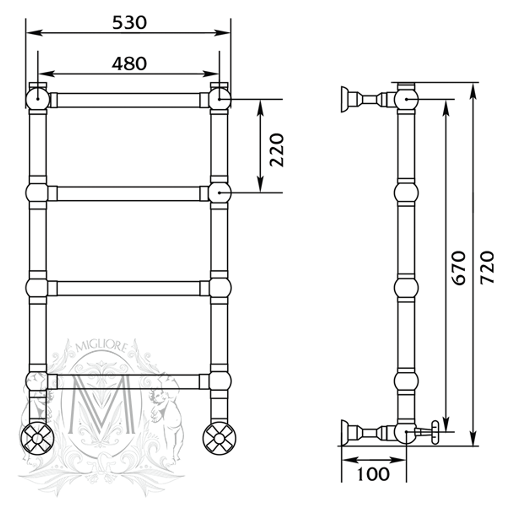 Полотенцесушитель водяной Migliore Colosseum ML.CLS-HY.400 схема