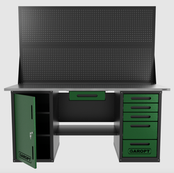 Верстак двухтумбовый дверь/5 ящиков с двумя экранами и ящиком, зеленый 1800*700 Garopt, GT1800DY1Y5PP2.green