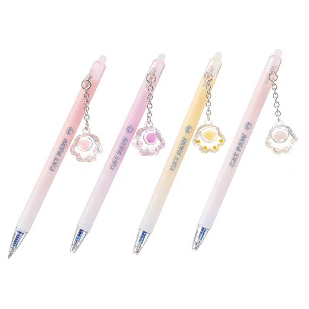 Ручка гелевая, пиши-стирай, автоматическая, Basir, синие чернила, серия "Лапки", с игрушкой на корпусе