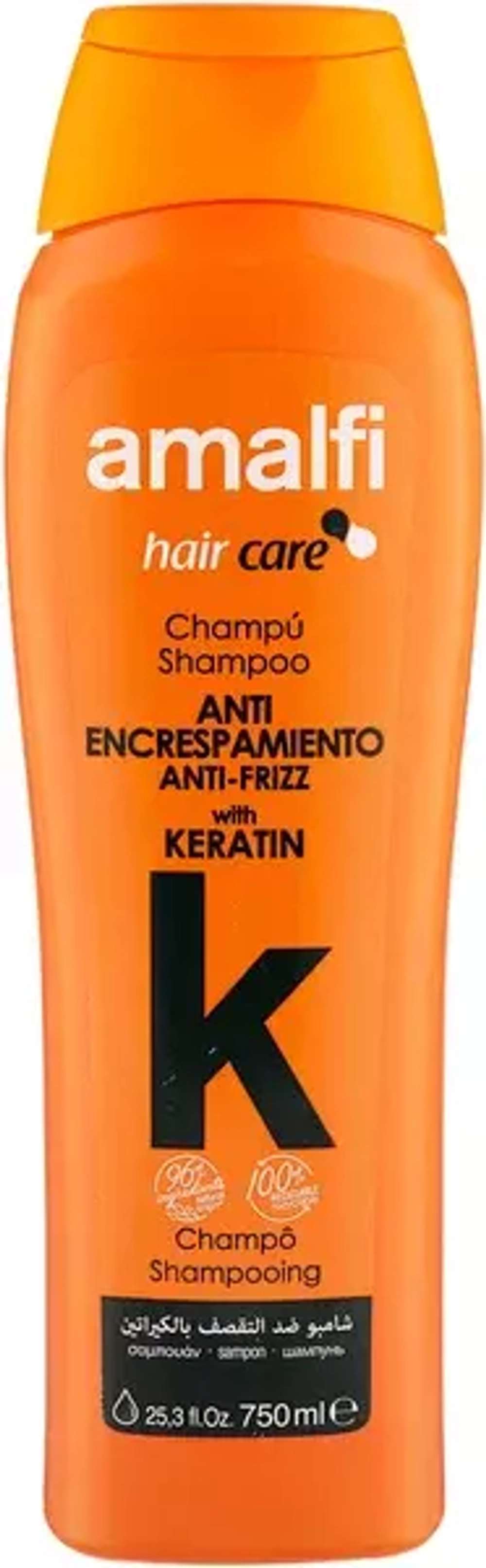 AMALFI 750 мл Шампунь KERATIN ANTI-FRIZZ для всех типов волос*16 оранж фл