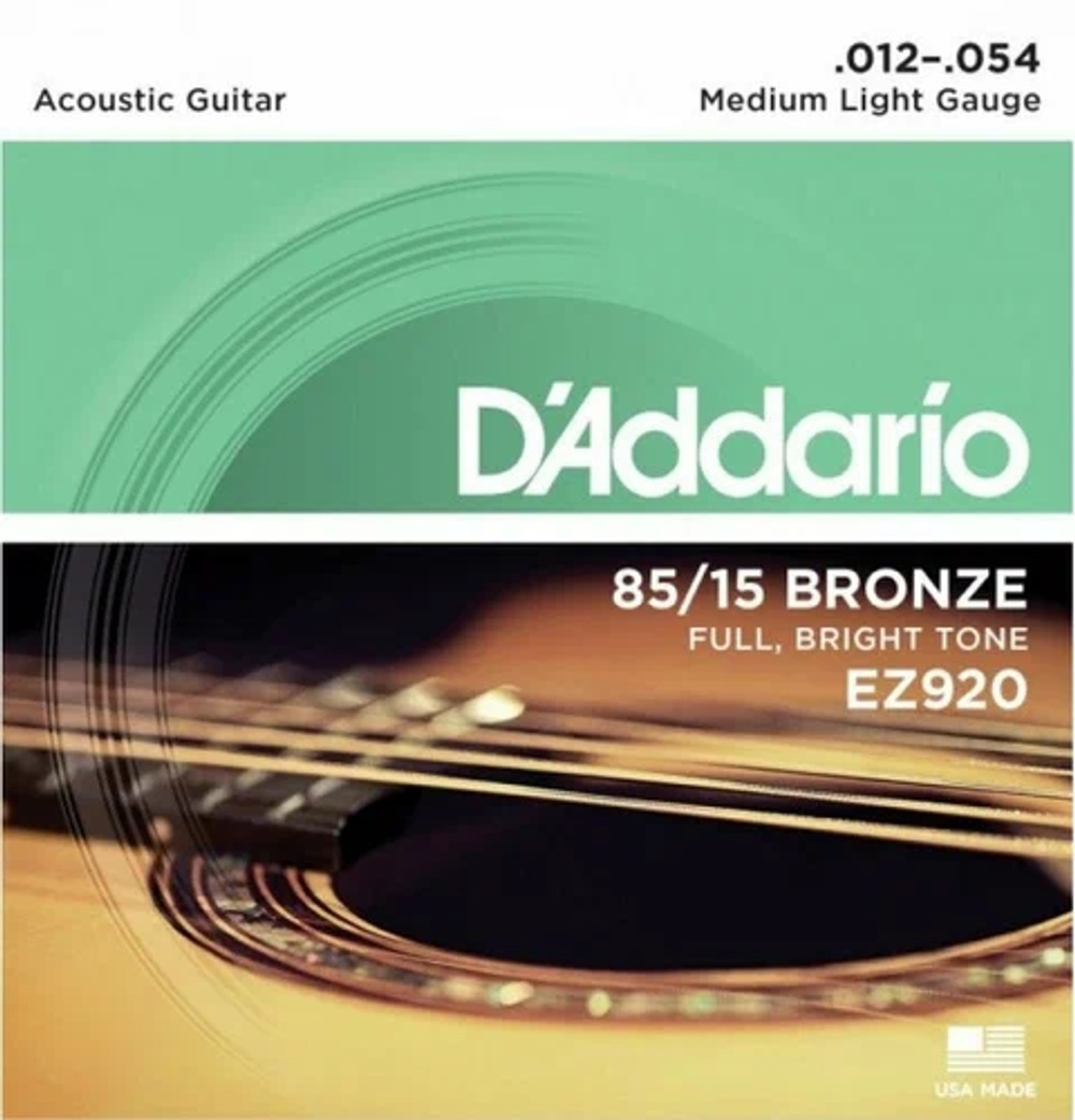D`ADDARIO EZ920 струны для акустической гитары, бронза 85/15, Medium Light, 012-054.