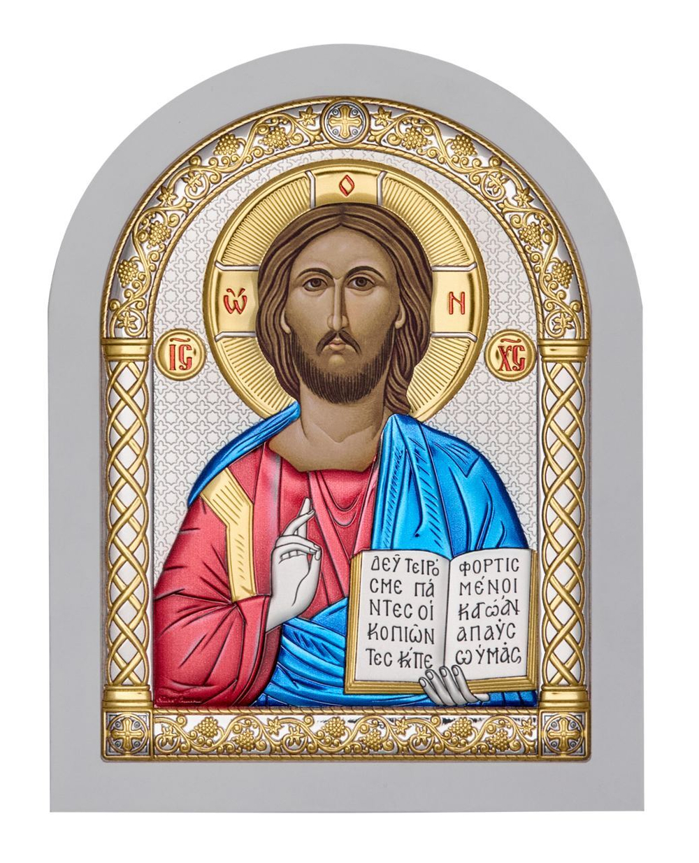 Спаситель, икона арочная, белое дерево, эмаль 86х112м