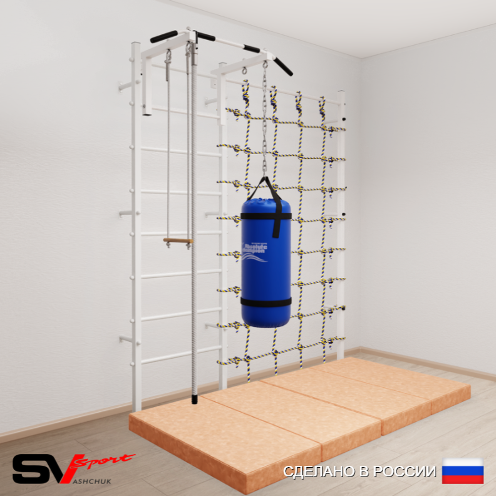 Шведская стенка Sv Sport усиленная 61570 (Турник стандарт/Канат/Трапеция/Цепь/Мешок 30кг/Мат 2м/Канатный лаз)