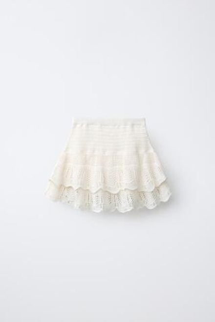 ZARA ЮБКА С ВЫШИВКОЙ, ЖЕЛТОВАТО-БЕЛЫЙ