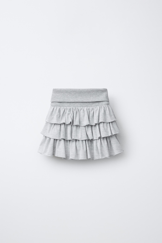 ZARA ЮБКА-ШОРТЫ В ПОЛОСКУ С ВОЛАНАМИ, СЕРЫЙ МЕЛАНЖ