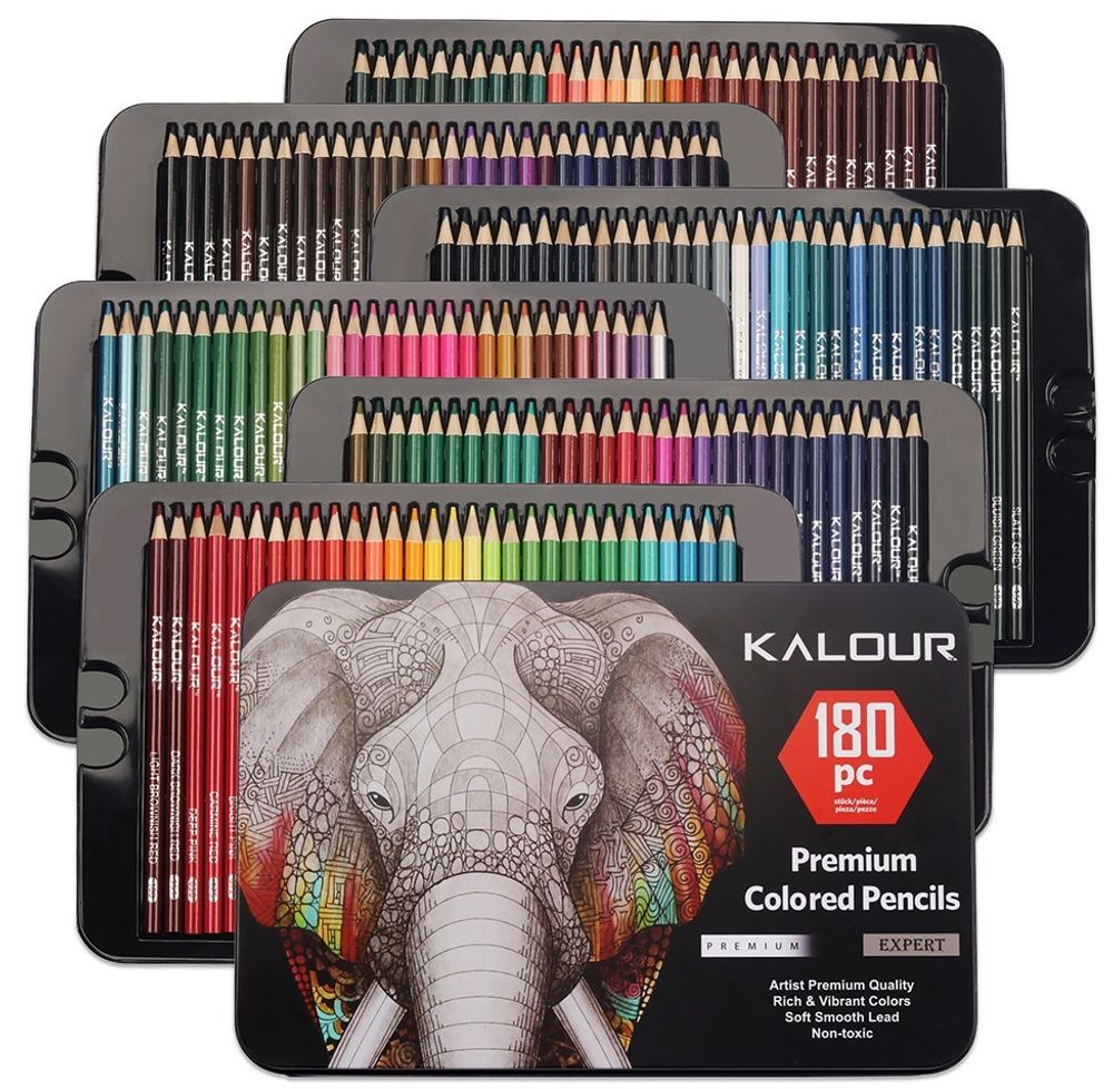Карандаши акварельные Kalour 180 цветов металлический пенал