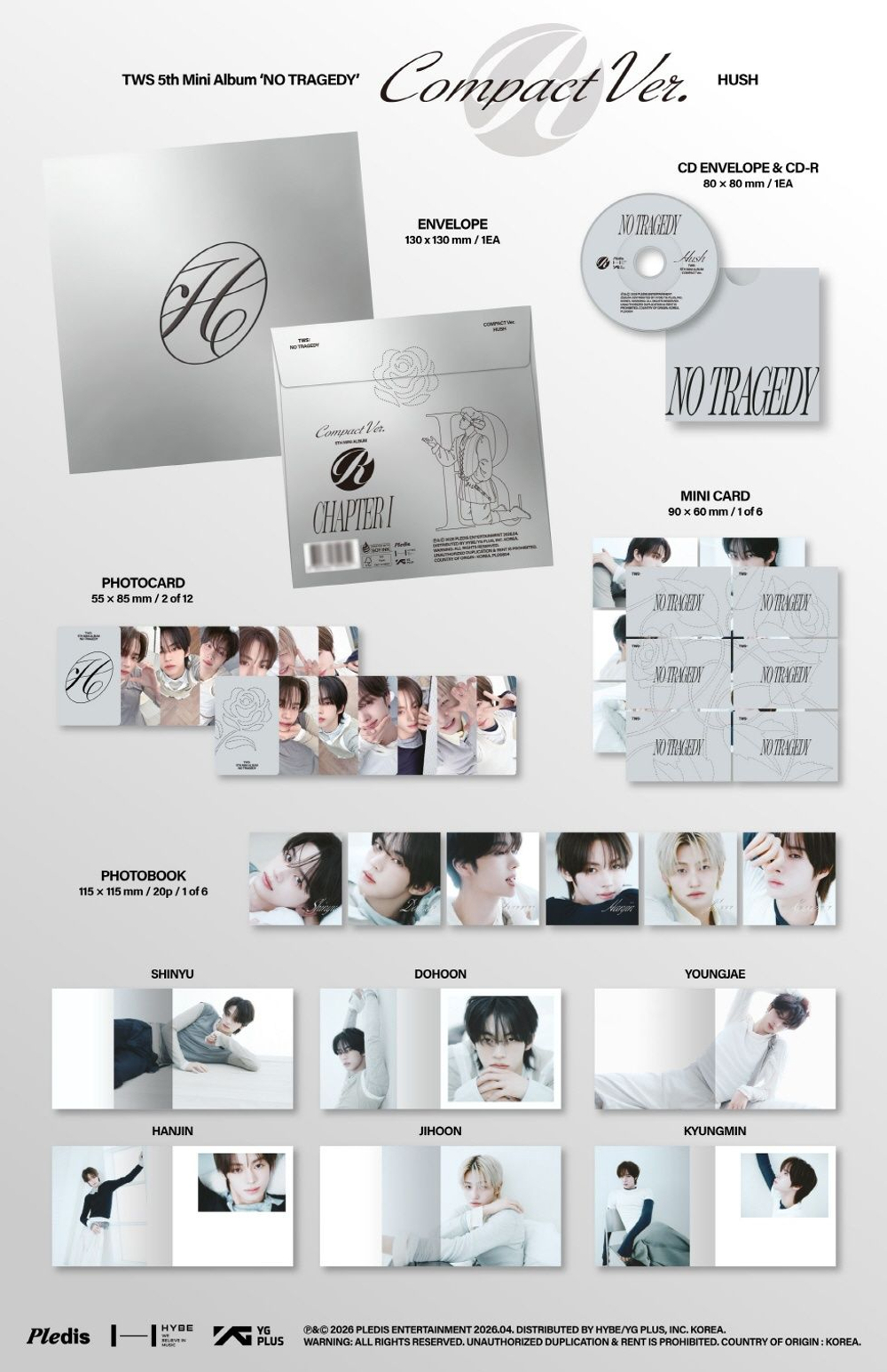 Альбом TWS - NO TRAGEDY 5th Mini Album COMPACT HUSH 6 Version SET