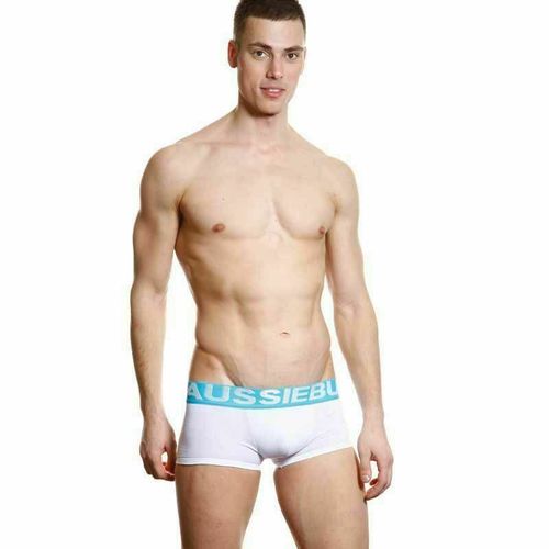 Мужские трусы хипсы белые с бирюзовой резинкой Aussiebum Flame Steam Hipster AB00261