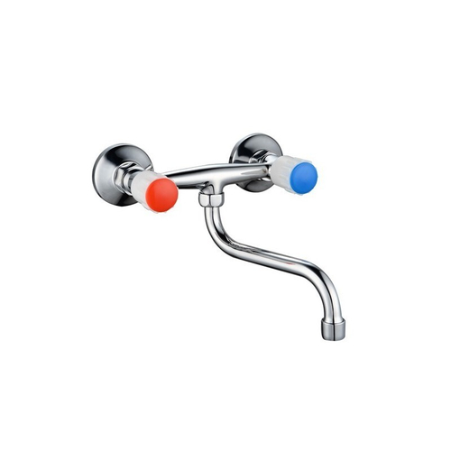 Смеситель для кухни настенный 1/2 кер Казань КС-91 910112 нижн излив бел пласт маховики  ЕВРО