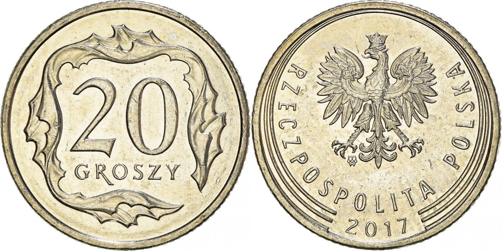 Польша 20 грошей, 2017-2019 Герб XF