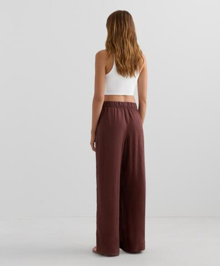 OYSHO Широкие прямые брюки из 100% льна с перекрестным кроем спереди, винный