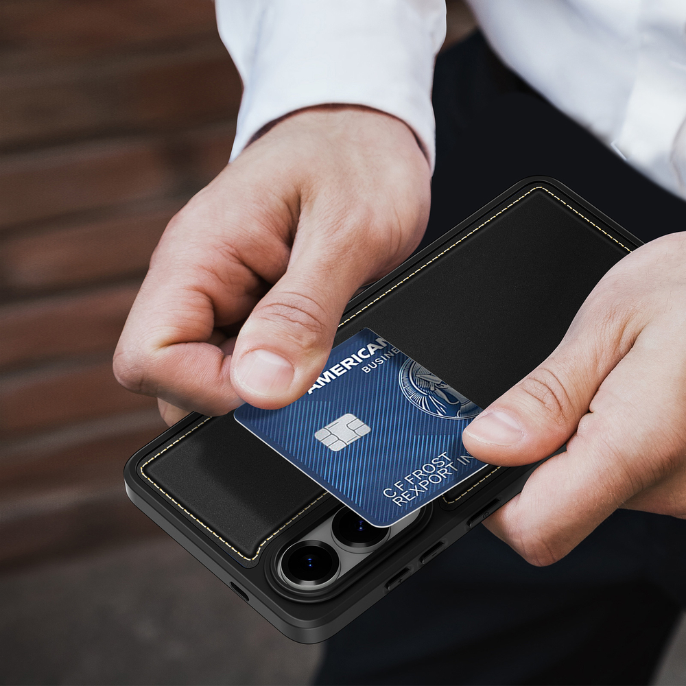 Чехол с MagSafe и подставкой-картхолдером от Dux Ducis для Samsung Galaxy S25 Edge, серия Rafi II Mag Series