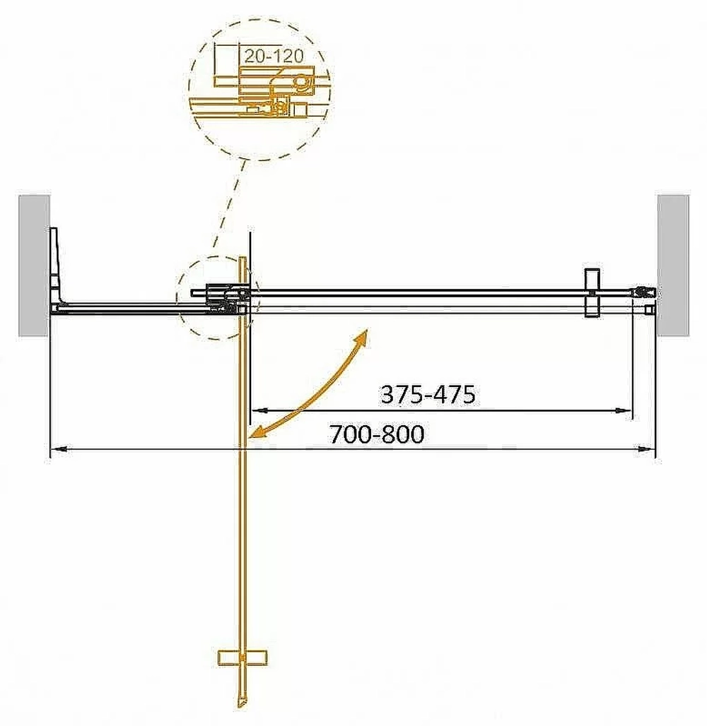 Душевая дверь Cezares Slider 80 B-1-70/80-GRIGIO-BORO стекло серое/профиль брашированное золото
