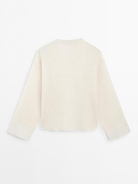 Massimo Dutti Блуза из смесового хлопка с деталью из ткани, бежевый