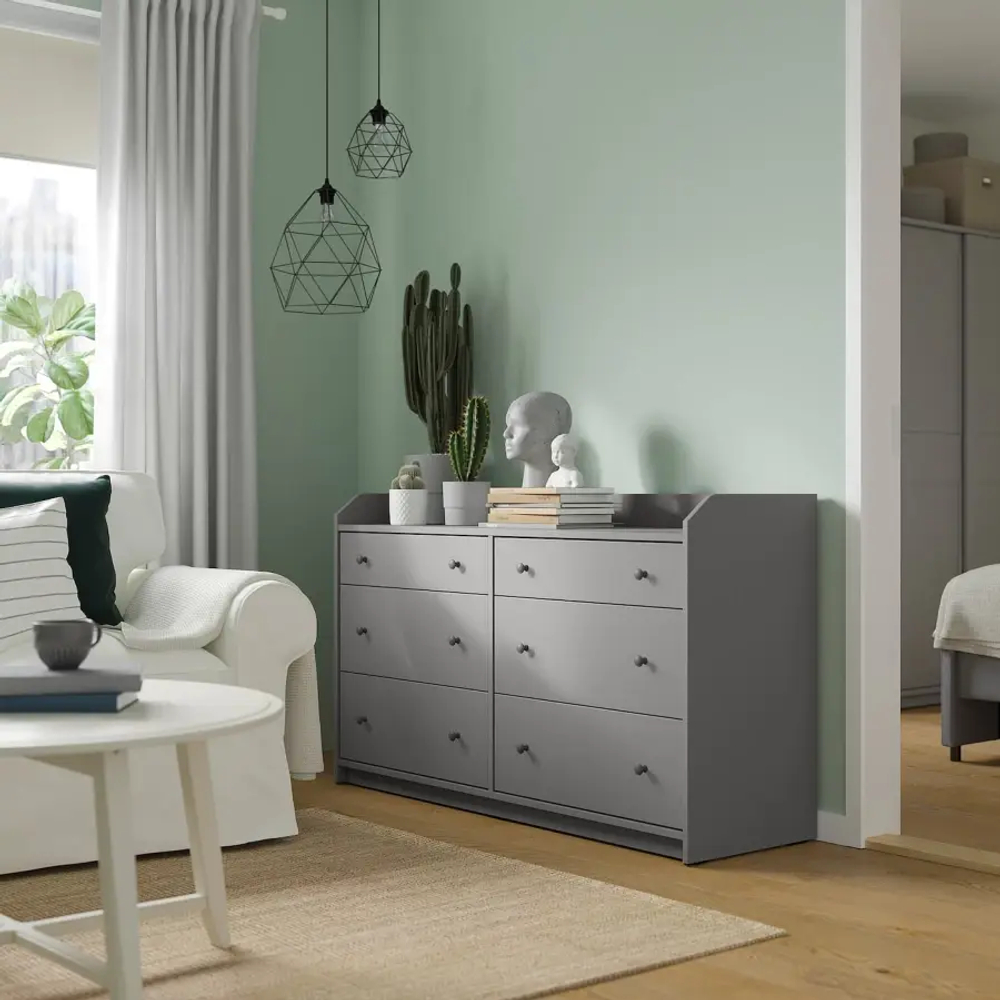Комод с 6 ящиками - IKEA HAUGA, 138x84 см, серый ХАУГА ИКЕА